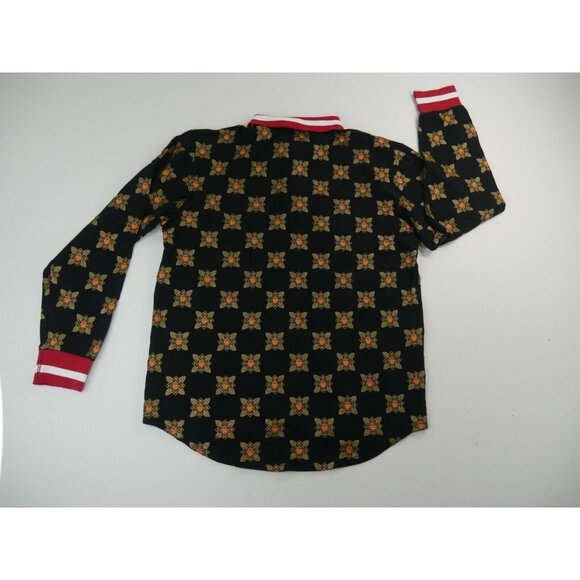 Reason NYC Long Sleeve Black Polo Shirt Facial Floral Pattern Print Mens Large - Picture 4 of 10